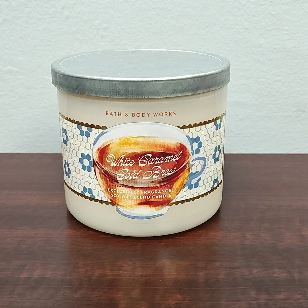 Bath & Body Works White Barn WHITE CARAMEL COLD BREW 3-Wick Candles - Set of 2